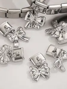 Vintage Stainless Steel Elastic Butterfly Pendant DIY Italian Style Bracelet, Retro Design Jewelry Accessory, Perfect Gift Idea Butterfly Charms