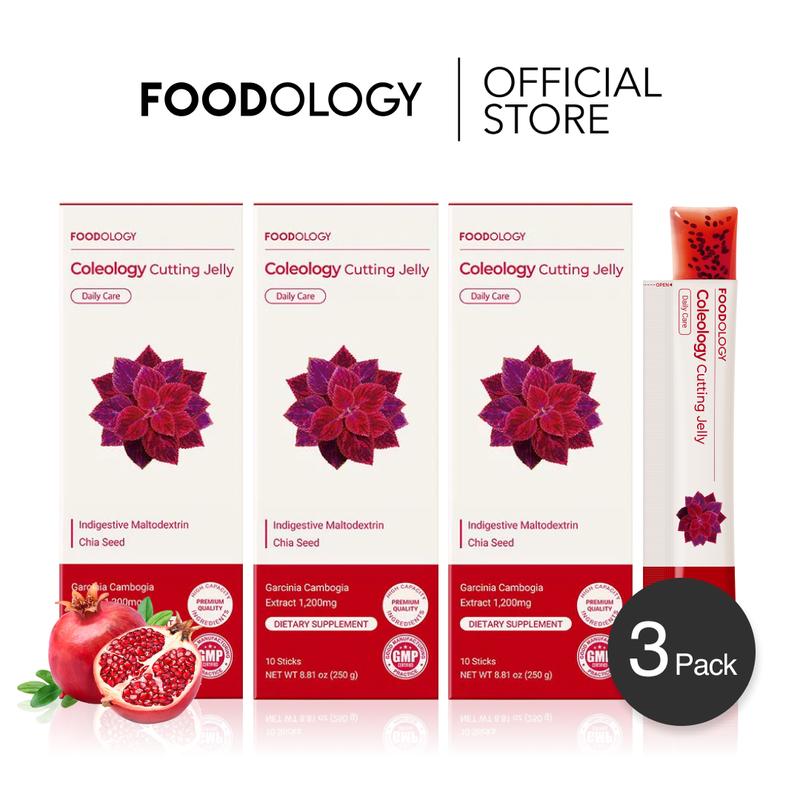 [FOODOLOGY] Coleology Cutting Jelly 30days - Garcinia Cambogia (HCA), Chia Seeds Collagen, Hyaluronic Acid, Pomegranate Flavored 8.81 oz /10 Sticks