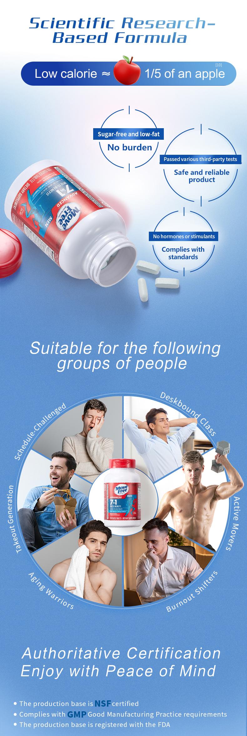 【Joint Health】Move Free Joint Health 7-in-1 Glucosamine Chondroitin Plus Calcium Complex Vitamin Supplements for Men with B-Vitamins Multi-Glucosamine 120 Pills Healthcare Fitness Edible Dietary