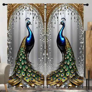 Classic Peacock Print 3D Digital Print Blackout Curtains, Soft and Comfortable Drapes for Elegant Room Decor Window Curtain