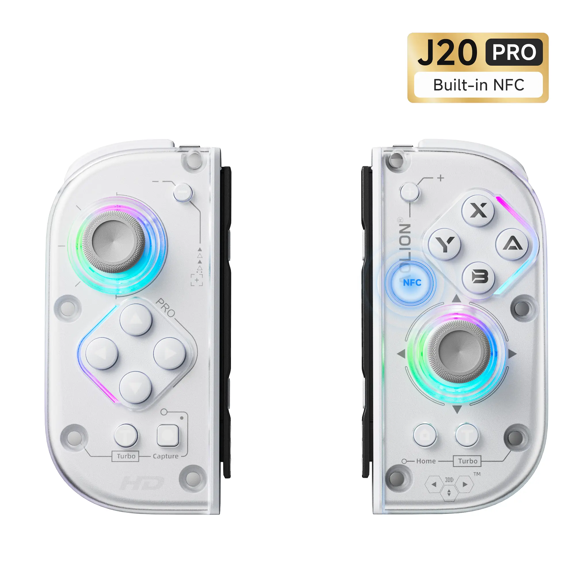 AOLION J20 PRO Detachable Wireless RGB Game Controller for Switch - Hall Effect Joysticks, Ergonomic Grip, Clicky Buttons, Motion Control, Turbo, Adjustable Vibration, Custom Shell, Bluetooth, Cable, Storage Case, Switch Gaming Accessory, Accessories