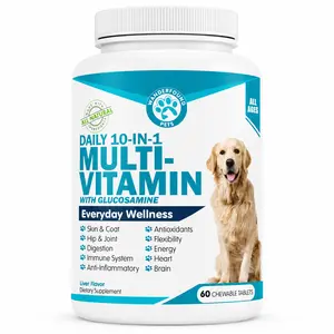Wanderfound Pets 10-in-1 Multivitamin for Dogs – Dog Multivitamin with Glucosamine, D3 & MSM for Joint Support, Skin & Coat, Immune, Digestion, Heart & Brain Health, Liver Flavor, 60 Chewable Tablets