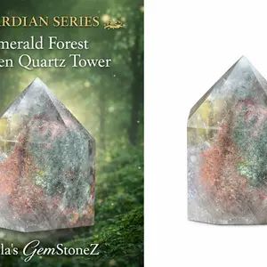 Lela's GemStoneZ Guardian Series Emerald Forest Garden Quartz Tower with Mossy Green Chlorite Inclusions & Earthy Iron Tones Polished Tower Point for Meditation idea Spaces crystal decor Intention-Powered Natural