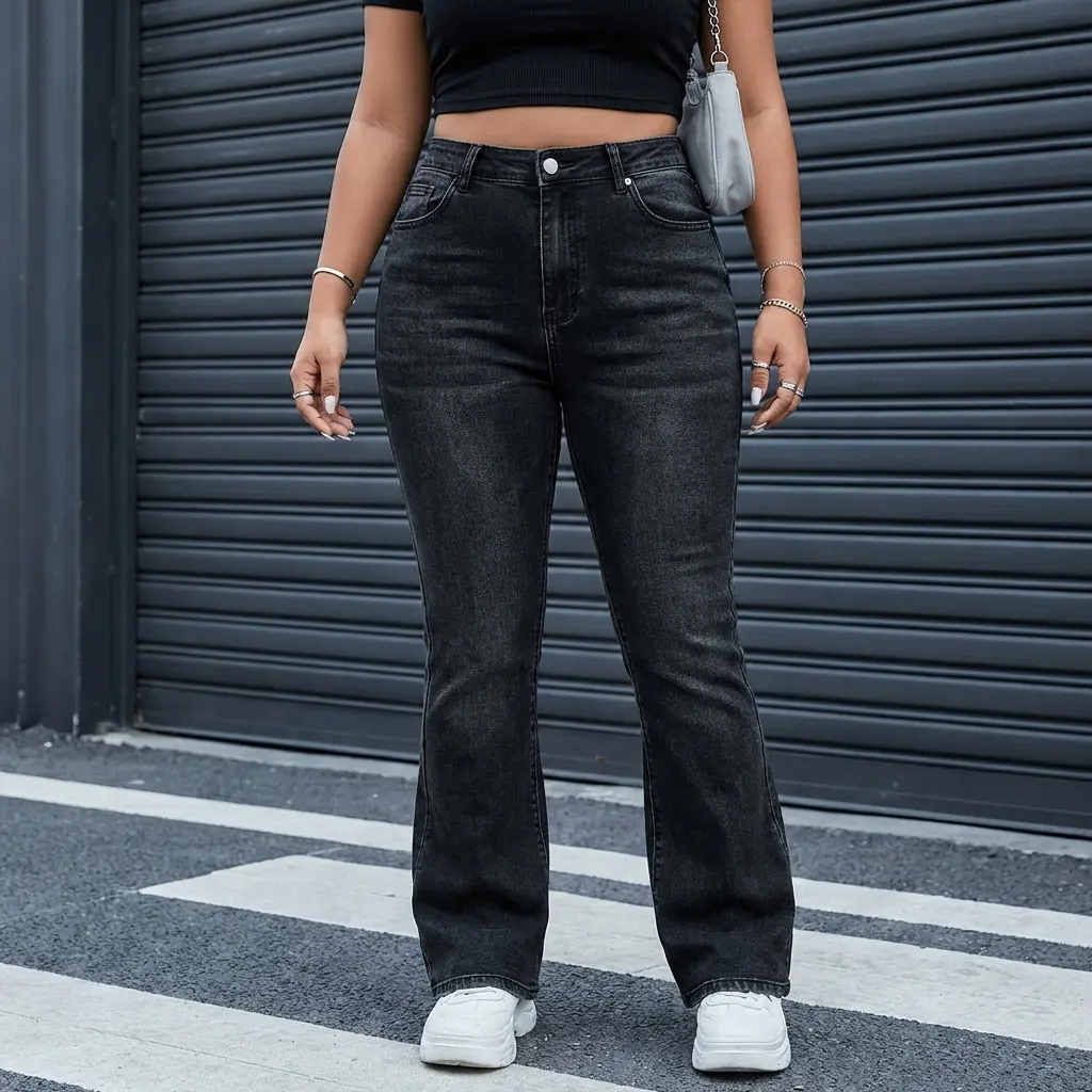 Oversize Cropped Jeans, Women's Vintage Street Chic High-Stretch Denim with Flare Detail and Pockets for Going Out, Bottoms, Fit, Pants