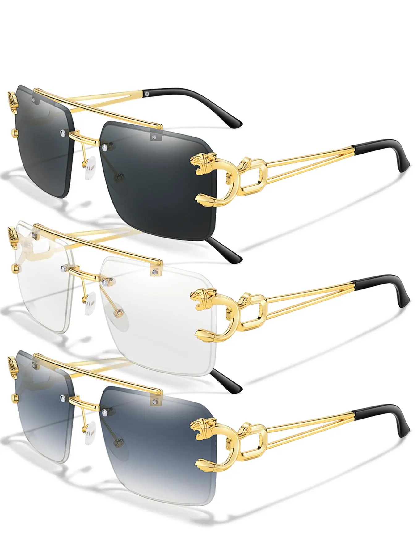 Fashionable Animal Decor Square Sunglasses, Trendy Casual Rimless Sunglasses for Everyday Use, Fashion Accessories for Outdoor Activities