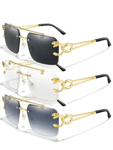 Fashionable Animal Decor Square Sunglasses, Trendy Casual Rimless Sunglasses for Everyday Use, Fashion Accessories for Outdoor Activities