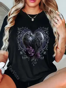 100% cotton Spiral Original - Raven Heart - Gothic Ravens T-Shirt women graphic shirts