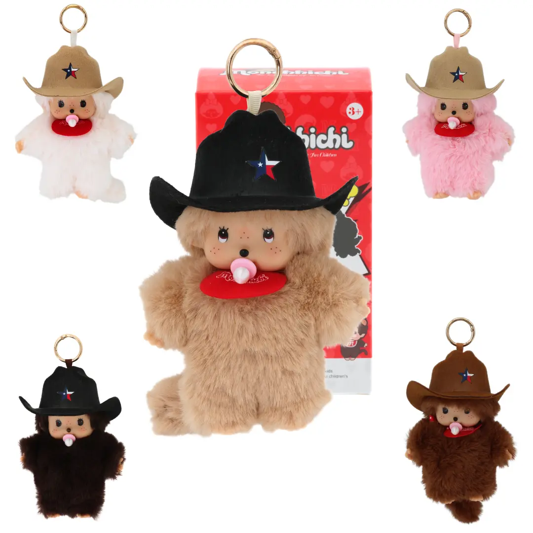 Texan Baby Monkey Plush Keychain – Mini Monkey Doll with Texas