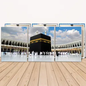 3 Counts Wooden Framed Canvas, Holy Mosque Kaaba Images, Exquisite Poster, Perfect Living Room Decoration, Modern Art, Fashion Family Poster, Wall Art Decoration, Waterproof Art