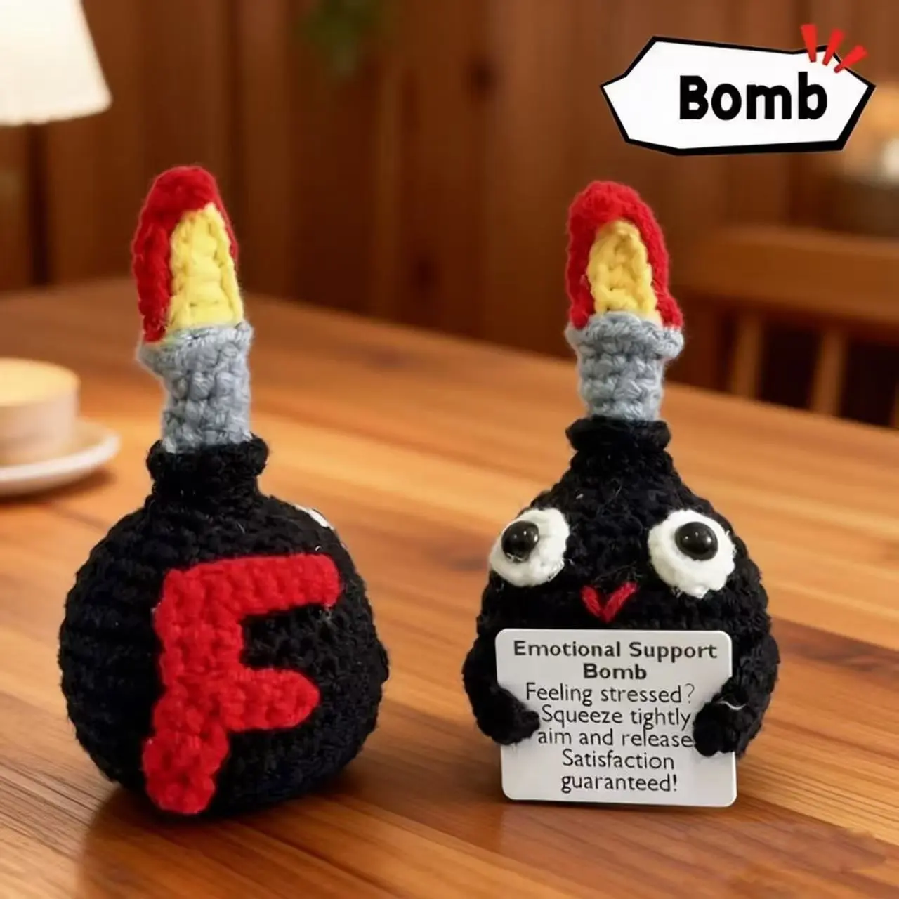Handmade Polyester Crochet F Bomb & Encouragement Card Textile - Stress Relief Gag Gift for Party, No Electricity Needed Festive & Party Supplies