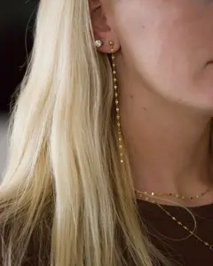 Dainty Marquise Chain Earrings 18k Gold Non Tarnish Water Resistant