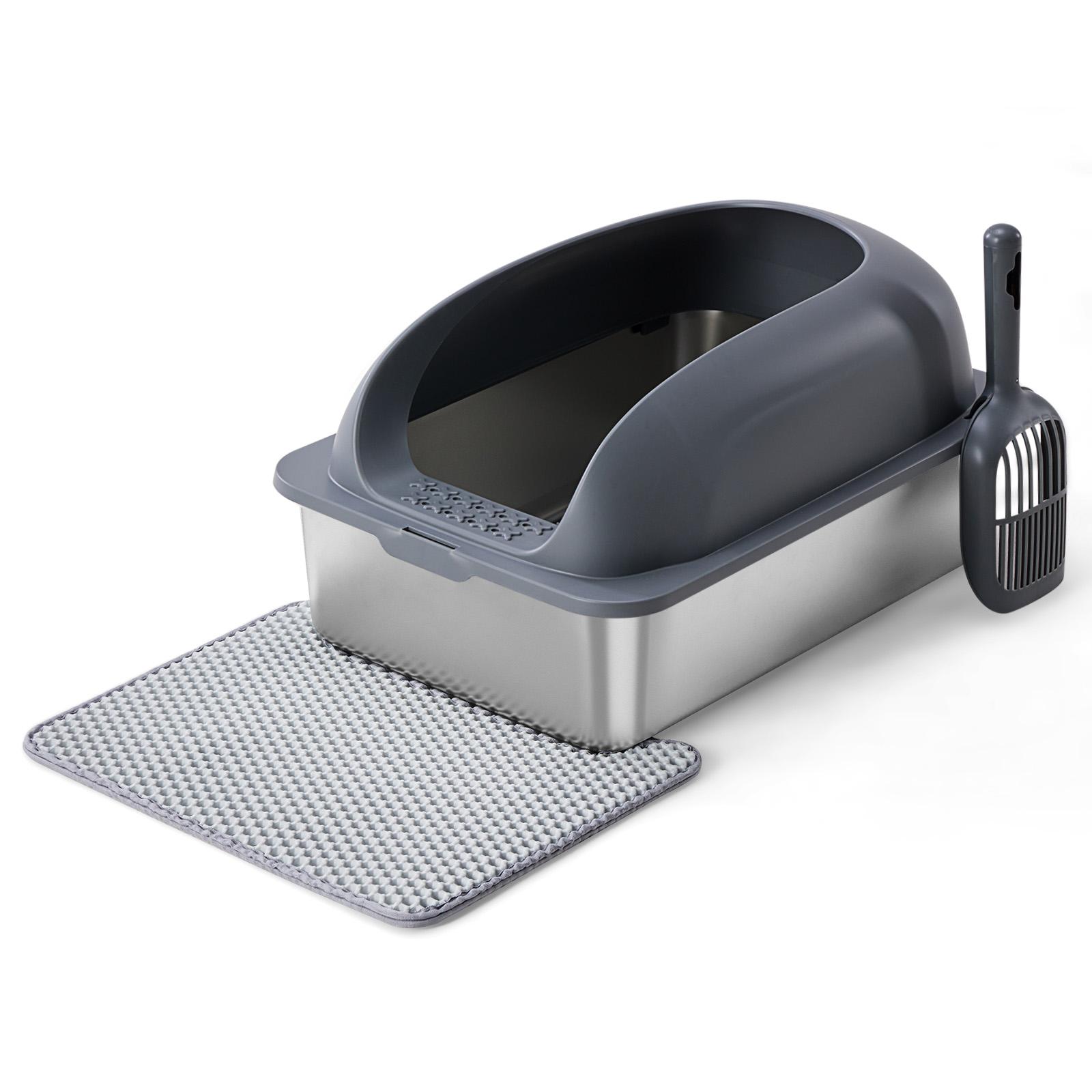 Sweetcrispy Stainless Steel Large Foldable Litter Box Enclosure with Lid, Drawer for Easy Cleaning, Semi-Enclosed Design for Privacy & Odor Control, Metal Cat Litter Tray, Metal Litter Box