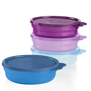 Tupperware Cereal Bowls with Lid Set of 4 Assorted Colors Microwave Reheatable 50% Power Airtight Lightweight Tableware for Easy Storage and Serving and on the go