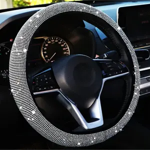 Diamond-Embellished Car Steering Wheel Cover — Inner-Ringless, Full-Coverage Rhinestone Design; Elastic, All-Diamond Grip Sleeve