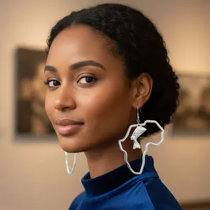 Oversized Africa Map Queen Silhouette Drop Dangle Earrings 2.5" X 3.5" Fish Hook Back Lead & Nickel Compliant Statement Earrings