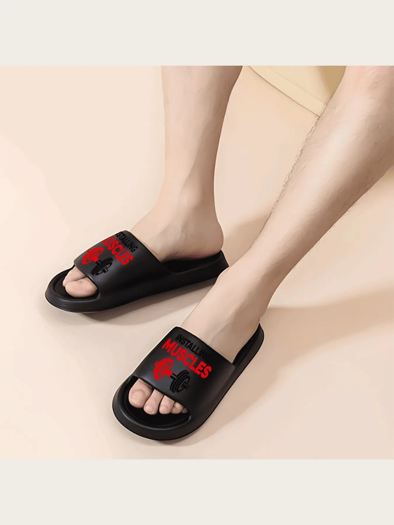Funny Gym Motivation Slippers Installing Muscles Barbell Print Novelty Casual Shoes Comfortable Non Slip Indoor Outdoor Unisex Sports Fan Footwear Lightweight Daily Wear