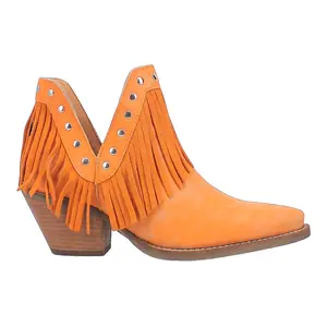 Dingo Womens Fine N' Dandy Fringe Studded Snip Toe Pull On  Casual Boots Ankle Mid Heel 2-3" - Orange