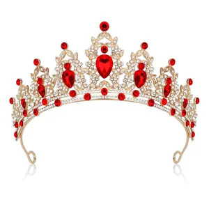 Red Crown,Red Tiara,Tiaras for Women,Birthday Tiara,Wedding Crown for Bride Prom Birthday Party Hair Accessories Tiara Adult,Crystal Crown,Crowns for Women,Princess Crown,Senior Crown Rhinestone Tiara