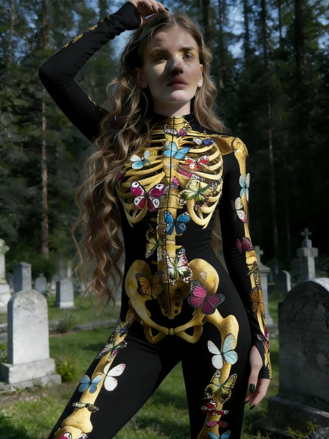 Halloween Party Costume, Roleplay Costume, Sexy Bodycon Print Bodysuit, Cosplay Stage, Unique Role-Playing Dress, Festival Wear, Women's Fantasy Skull Suit, Outfit, Womenswear