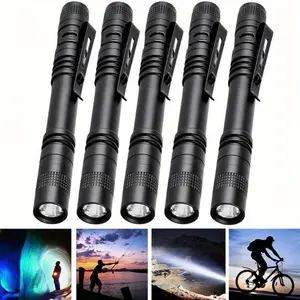 5pcs Ultra-Bright LED Flashlights with Clip, Mini Pocket-Sized for Camping, Hiking & Fishing - Adjustable, Aluminum Alloy, 30 Lumens, Battery-Powered (No Batteries Included), Camping Accessories