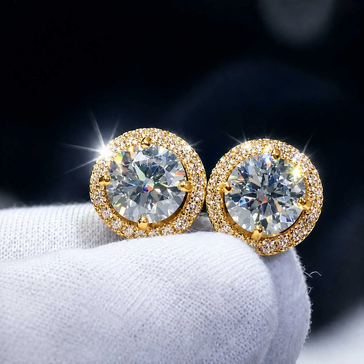 S925 Gold CZ Stud Earrings for Men & Women, Classic Elegant CZ Ear Jewelry, Unisex Gift for Birthday Wedding Everyday Wear, 2 Pairs Round Square Stud Earring Set, Sparkling Gold Ear Studs, Small Cubic Zirconia Earrings, Minimalist Stud Earrings