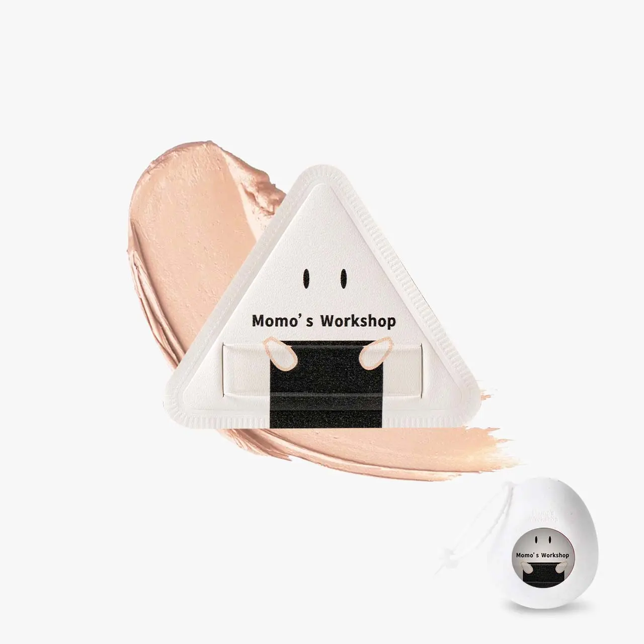 Momo's Workshop Bento Collection Soft Triangle Rice Paopaomi Puff - Wet-Use, Powder Foundation Applicator, Travel-Friendly Cosmetic Puff, Smoothing
