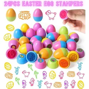 24 PCS Prefilled Easter Eggs with Stampers – Self Ink Stamps Toys for Kids, Easter Basket Stuffers, Egg Fillers, Party Favors, Classroom Prizes & Gifts for Boys & Girls