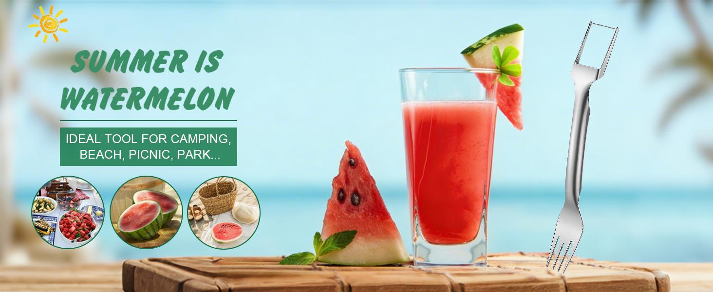 2-in-1 Stainless Steel Watermelon Cutter Fork, Dual Head Watermelon Cube Slicer, Multifunctional Fruit Cutting Tool for Melon & Fruit 2-in-1 Stainless Steel Watermelon Cutter Fork, Dual Head Watermelon Cube Slicer, Multifunctional Fruit Cutting Tool for Melon & Fruit