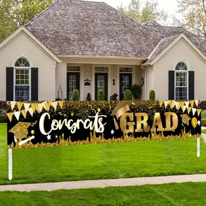 Congratulations Graduates Yard Banner Decoration, Polyester Hanging Decor, Graduation Party Yard Decor, Wall Decor, Party Supplies