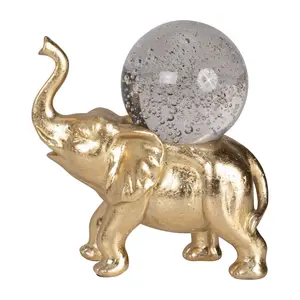 Sagebrook Home 18479 9 in. Polyresin Elephant with Crystal Ball Sculpture, Gold