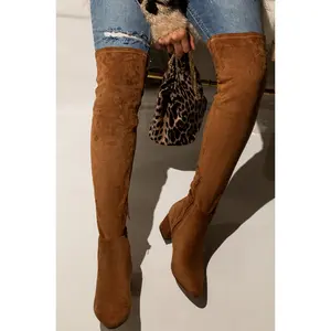 New Moon Over The Knee Block Heel Boots - Chestnut