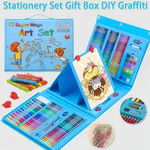208 PCS Art Supplies, Drawing Art Kit for Kids, Art Set with Double Sided Trifold Easel, Oil Pastels, Crayons, Colored Pencils, Watercolor Pens Gift for Girls and Boys