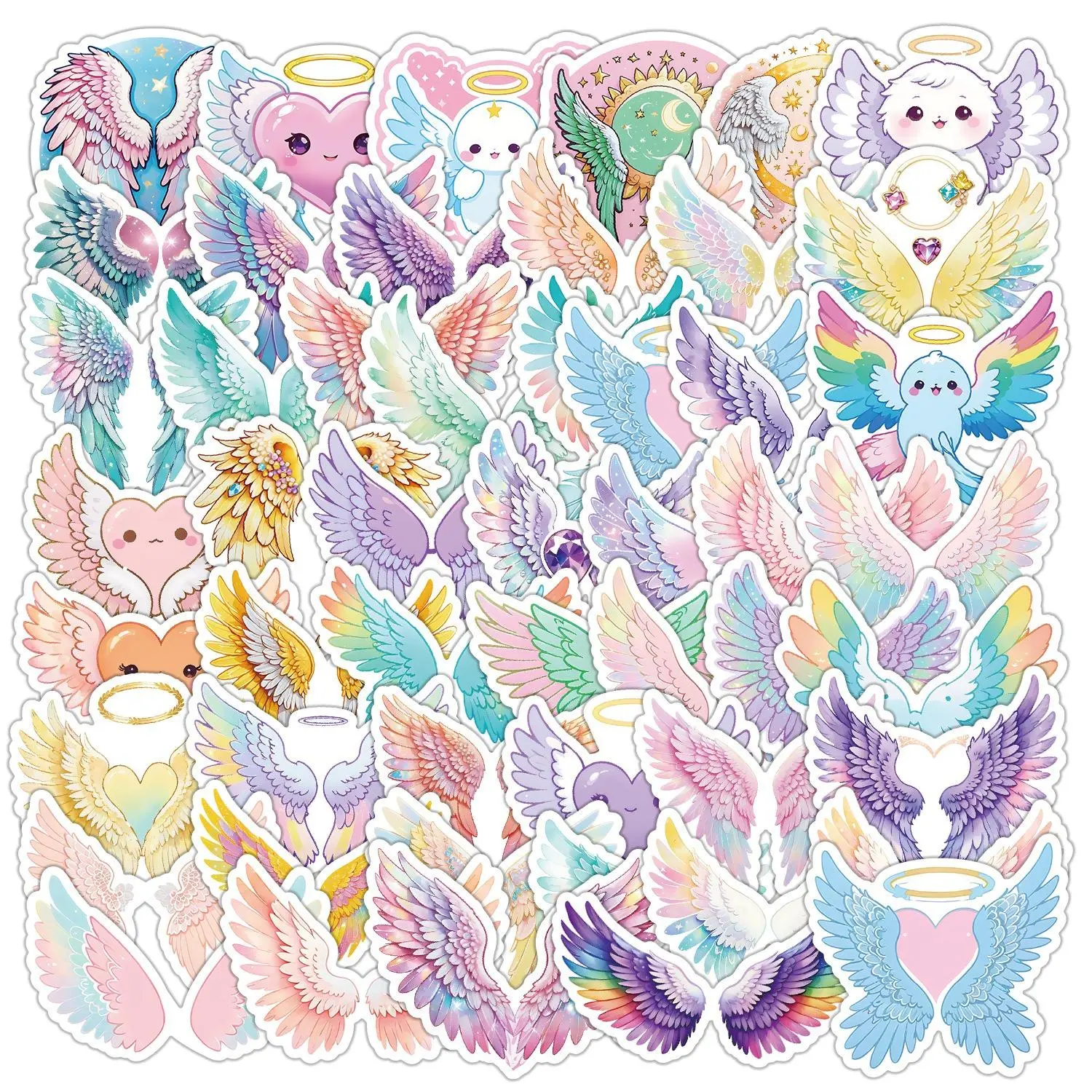 Angel Wing Series Sticker (50pcs), Waterproof Decorative Sticker, DIY Creative Sticker for Phone Case, Laptop, Notebook, Helmet, Skateboard