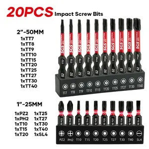 20 Pcs Industrial Security Torx/Torx/Phillips/Slotted Screwdriver Bits, S2 Steel Hardness Anti-Slip Magnetic Drill Head, Impact And Wear Resistant, Universal 1/4" Hex Shank With Black Rust-Proof Base, For Woodworking, Industrial Manufacturing Tools