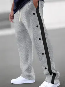 Men's Colorblock Casual Pants, Slim-Fitting Mid Waist Drawstring Waist, Elastic Waistband Comfortable Straight Leg Trousers