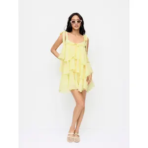 Cider Chiffon Sweetheart Bowknot Layered Mini Dress