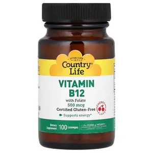Country Life Vitamin B12 with Folate, Cherry, 100 Lozenges