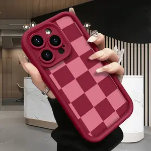 Pink Checkerboard Phone Case for iPhone 17 16 15 14 13 12 11 Pro Max Plus X XS Full Body Protection Shockproof Soft Silicone Cover with Precision Fit and Drop Protection Cellphone Durable