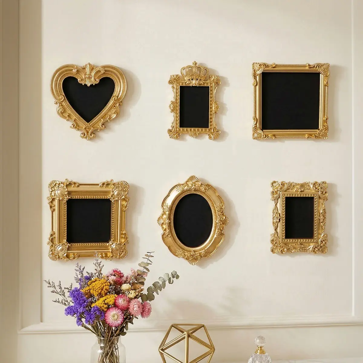 6pcs European Resin Wall Decor Set, DIY Photo Frame, Ornament Picture Frames, Frame Design, Picture Frame Set, Multi Picture Frames Collage For Wall, Home Decoration, Party Wedding Photography Props