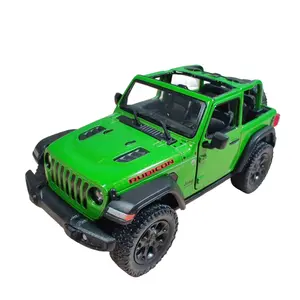 KINSMSART 1:34 Scale 2018 Jeep Wrangler Open Top Die-Cast Metal & Plastic Model Car Green Color Officially Licensed with Openable Doors and Pull-Back Action
