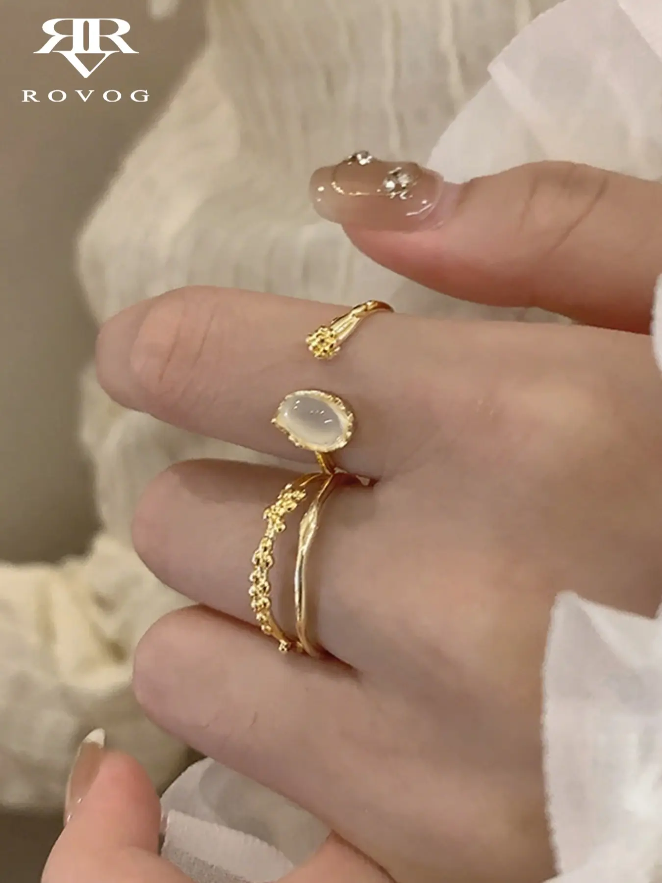 Set of 2 Elegant Sweet High-End Copper Resin Inlay Rings for Women, Daily Wear Jewelry, All Season Fashion Accessories, Stacking Rings, Stackable Rings