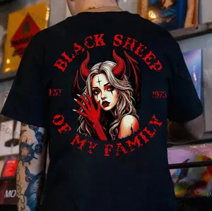 BLACK SHEEP OF MY FAMILY Devil Girl Print Men's T-Shirt, Top Menswear, Cotton Tee Shirt Casual Streetwear