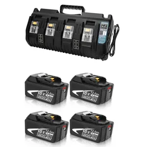 12.0Ah BL1860B Replacement Makita 18Volt Battery and 4-Port 18V DC18SF Fast Charger Compatible with BL1815 BL1820 BL1830 BL1840 BL1850 BL1850B LXT-400 with LED Indicator