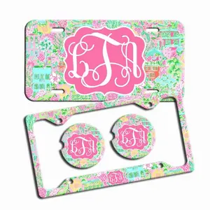 Pink Blue License Plate, Custom Monogram License Plate Frame, Personalized Car Coaster, Car Decoration, Cute Car Accessories