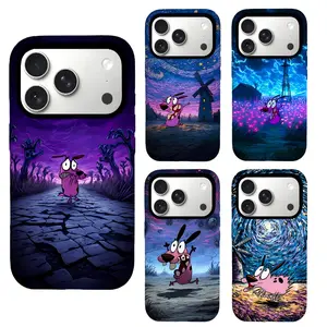 Courage the C0wardly D09 Starry Night Phone Case, Funny Cartoon Art Cover,Trendy Retro Aesthetic Phone Case For iPhone，Compatible with iPhone 11-17 series and Samsung Galaxy S21-S25 series. Perfect for Her/Him Girly Phone Caseslovely gift