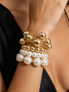 Luxury Multi-Layer Gold Bead Bracelet, Vintage Pearl Wristband, Pearl Beaded Bracelet, Unique Design, Versatile Fashion Accessory, European Style Jewelry, Beautiful bracelets