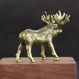 Vintage Moose-Design Figurine, Exquisite Mini Brass Moose-Figurine, Handcrafted Rustic Collectible Statue for Home & Office Display, Decor