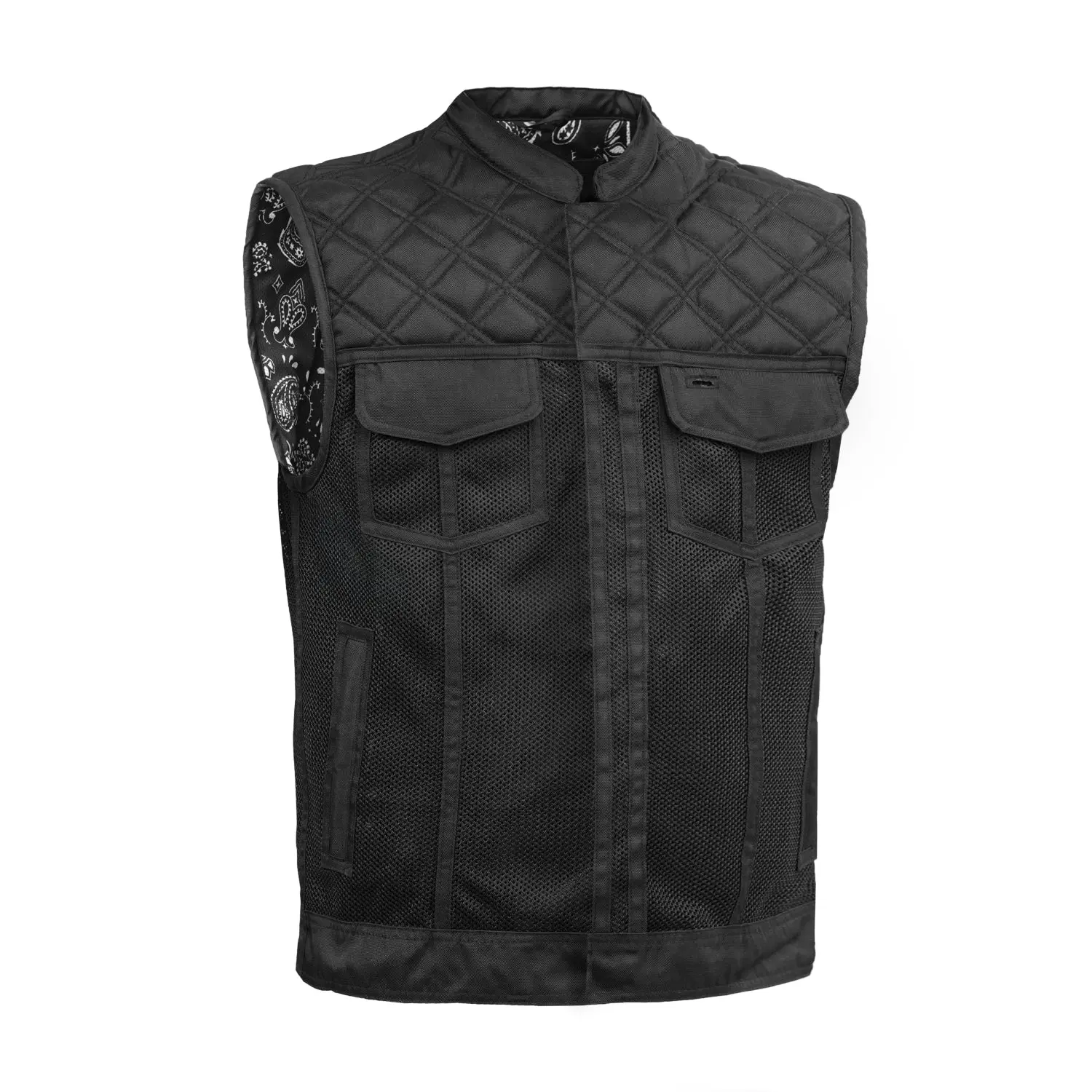 DANIEL SMART Hell Hound™ Men’s Sleeveless Summer Motorcycle Riding Vest, Mesh Shell, Snap Buttons, Built-in Hanging Loop, Concealed Carry Pockets, Heavy Thread Stitching, 360-Degree Ventilation System, Maximum Ventilation Protective Gear