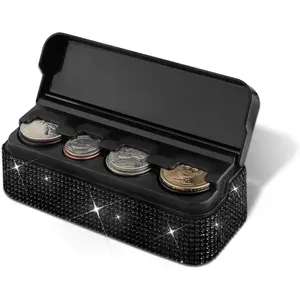 Bling Coin Holder for Car, Car Change Holder, Car Coin Organizer Compatible with Coins of Different Sizes, Car Accessories Universal Auto Coin Organizer Money Dispenser Fit Vehicles (Black)