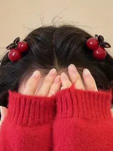 Sweet Girl Style Fake Cherry Hair Clips, Playful Vintage Energy Girls Side Clip, Versatile Youthful Fringe Hair Accessory